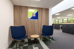 Office refurbishment with branded entrance and waiting area.