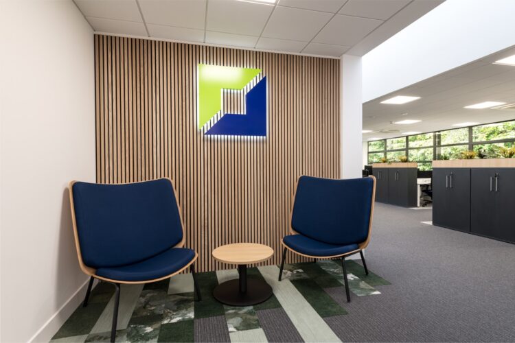 Office refurbishment with branded entrance and waiting area.