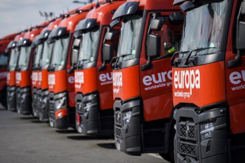 Line of red trucks