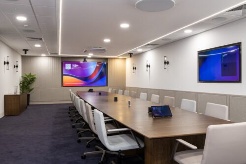 Corporate London office refurbishment boardroom design.